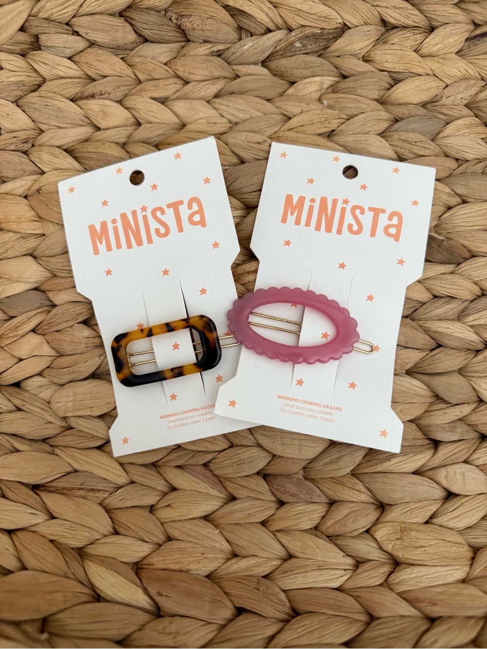 Miista Kids Tortoiseshell Rectangle & Mauve Pink Oval Hair Clips